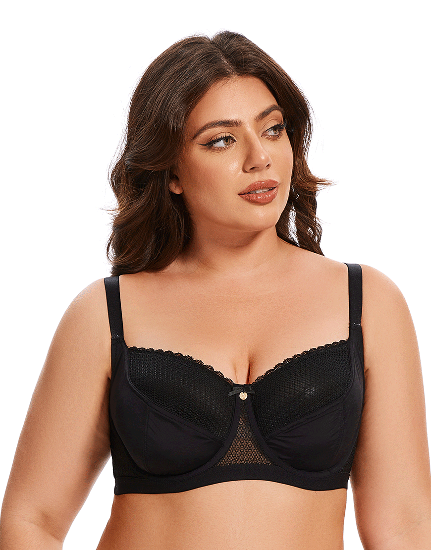 Losha Curvy Cut & Sew Lace Cutout Double Underwire Bra – Black