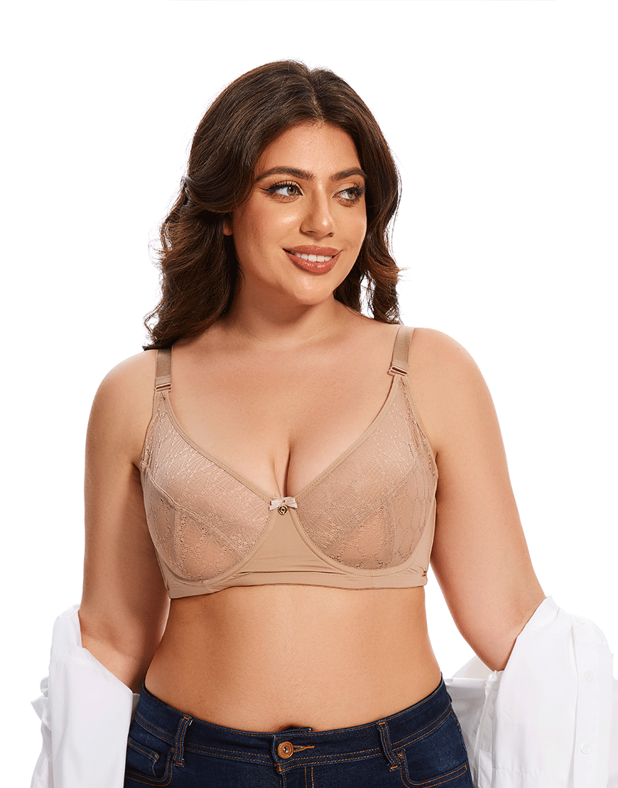Losha Curvy Full Lace Cup Double Underwire Bra – Skin Tone