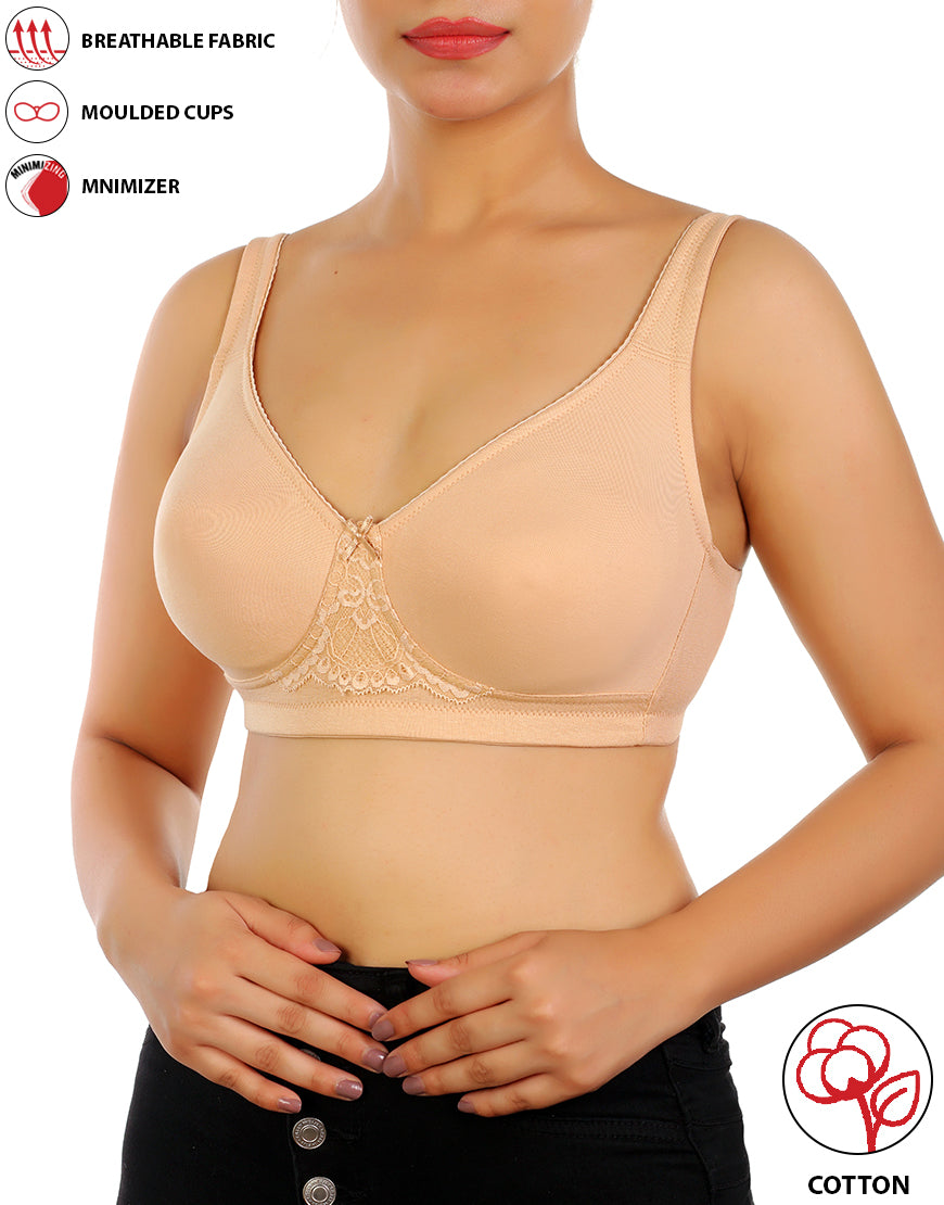 LOSHA Cotton Wire-Free Single Layer Full Coverage Bra – Nude