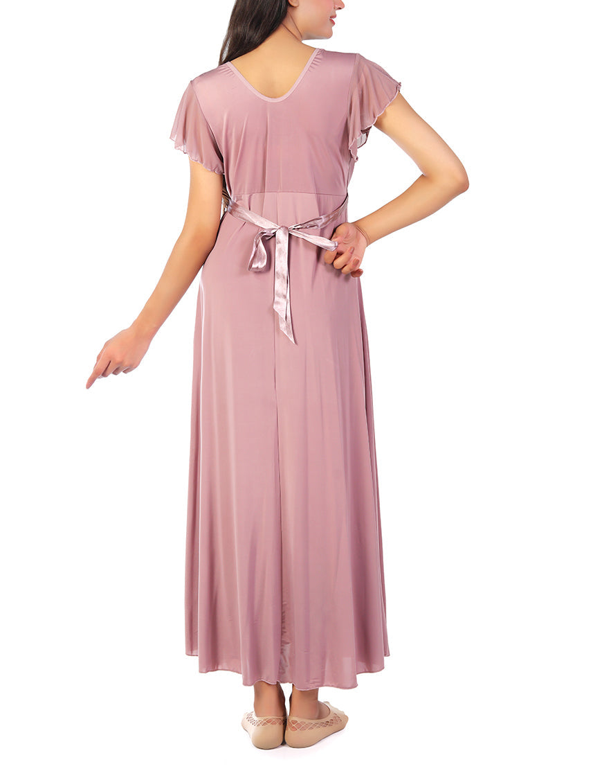 Losha Zweiteiliges Nachthemd mit Spitzenkragen – Beige