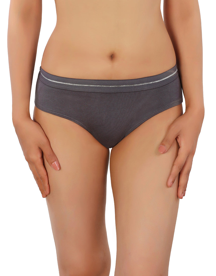 COTTON BIKINI BRIEFS WITH GLITTER ELASTIC WAISTBAND - GREY