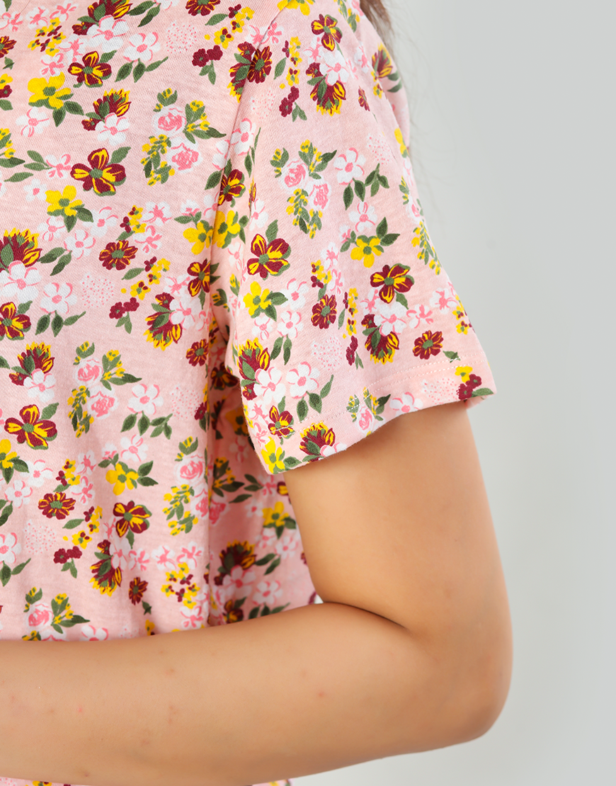 Losha Baumwoll-Print-Top und Pyjama-Set – Pink
