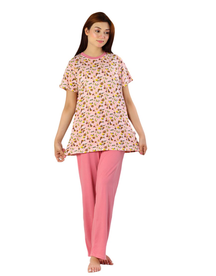 Losha Baumwoll-Print-Top und Pyjama-Set – Pink