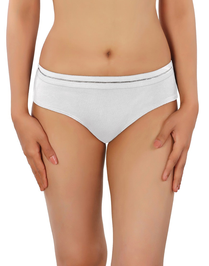 COTTON BIKINI BRIEF WITH GLITTER ELASTIC WAISTBAND - WHITE