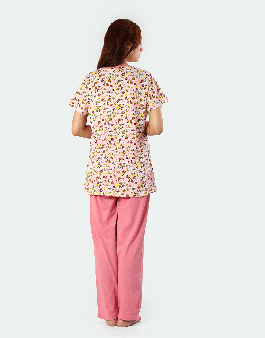 Losha Baumwoll-Print-Top und Pyjama-Set – Pink