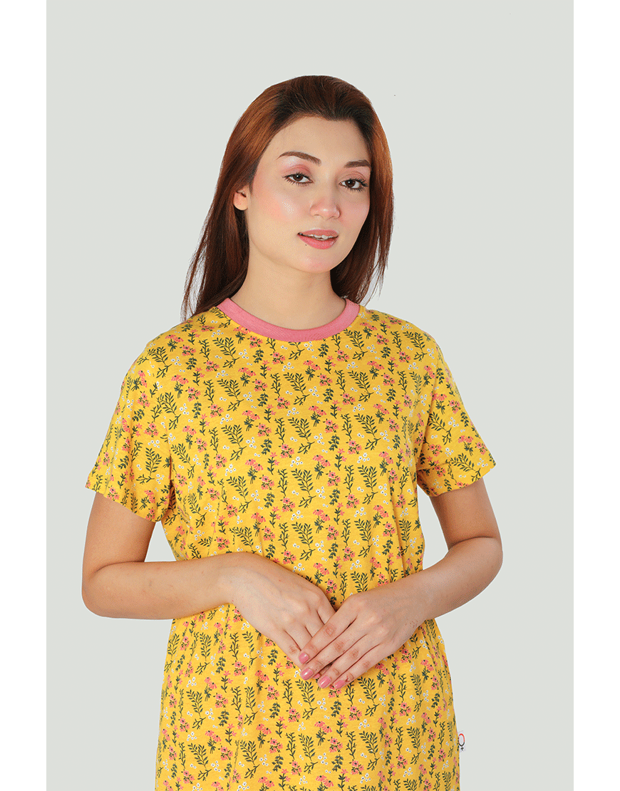 Losha Baumwoll-Print-Top und Pyjama-Set – Gelb