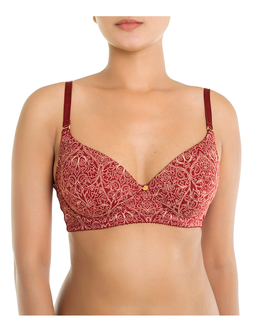 ZEN Series lightly padded underwire bra with low back and swan hook straps – Merlot