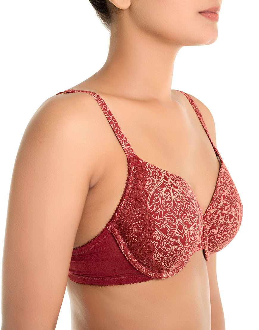 ZEN Series lace bra with underwire, super soft, lightly padded cups – Merlot