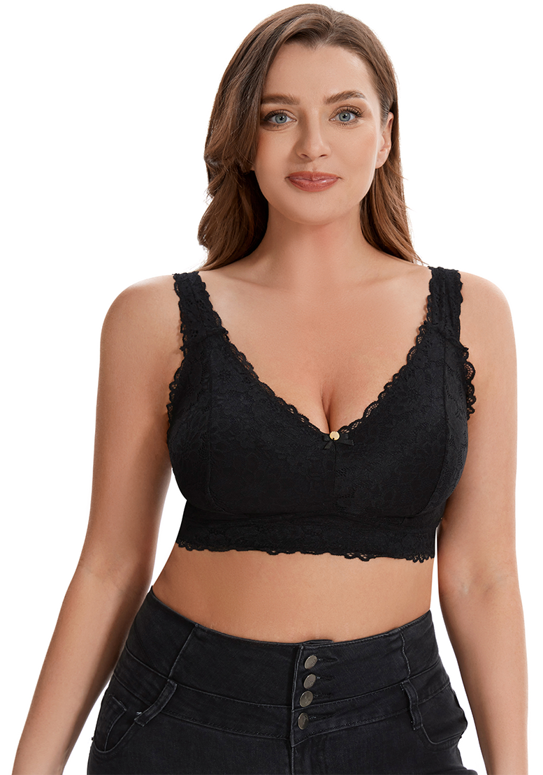 Losha Curvy Double Layered All-Over Lace Bralette – Black