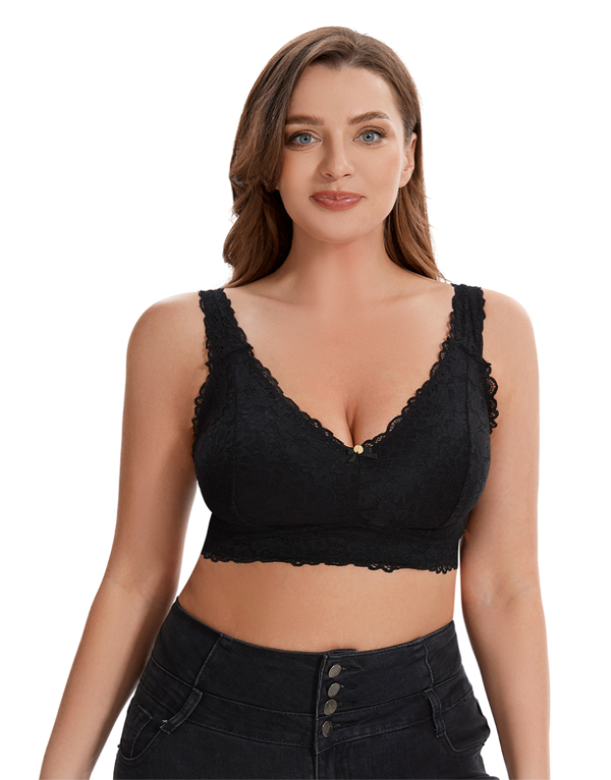 Losha Curvy Double Layered All-Over Lace Bralette – Black
