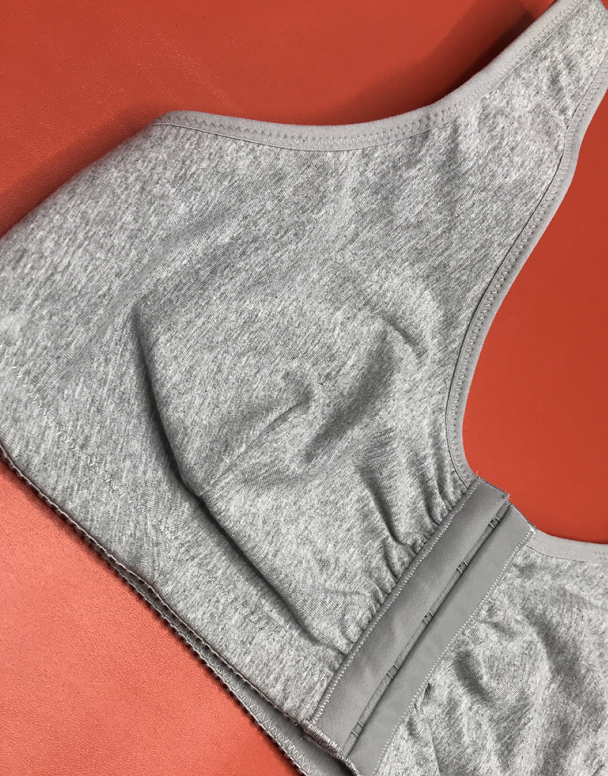 Cotton Post-Operative Bra with Front Closure and Pockets – Grey