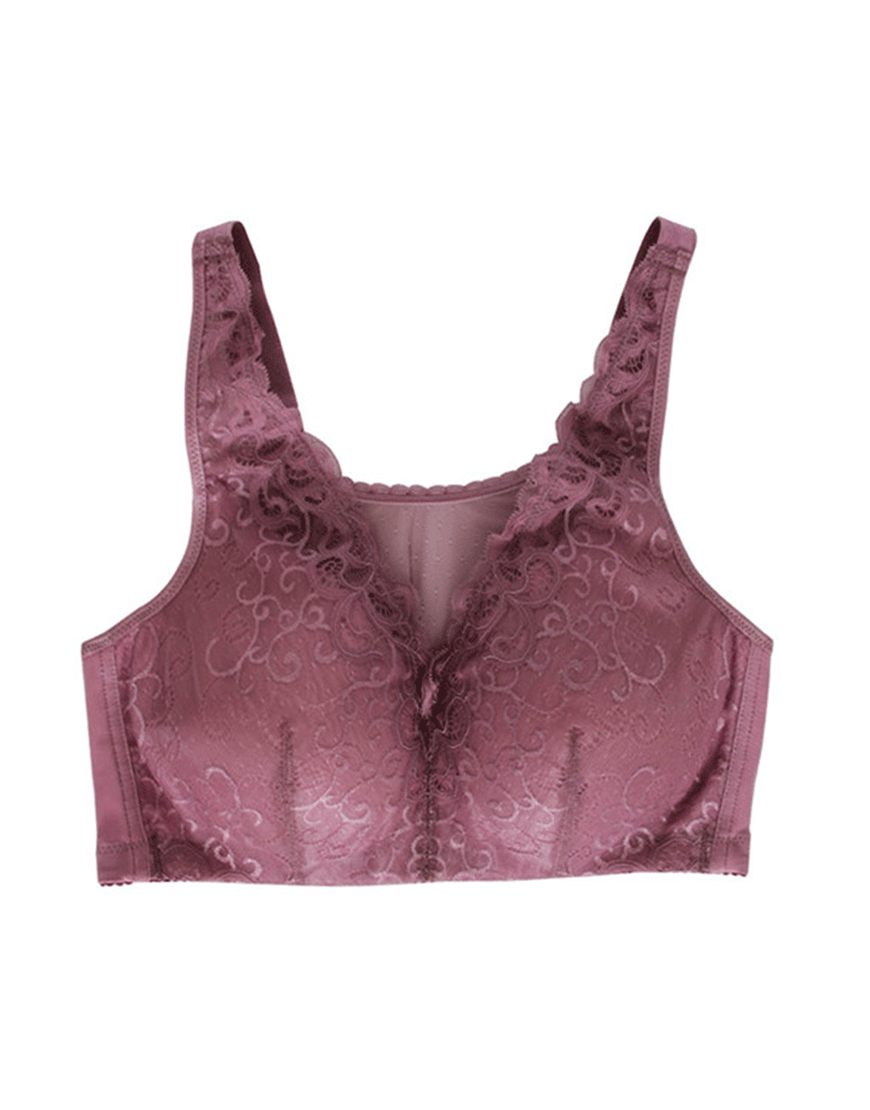Fashionable lace post-surgery bra with pockets – purple