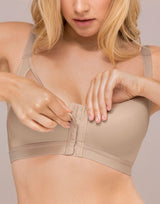 Posture-correcting wireless bra with back support and shaping cups
