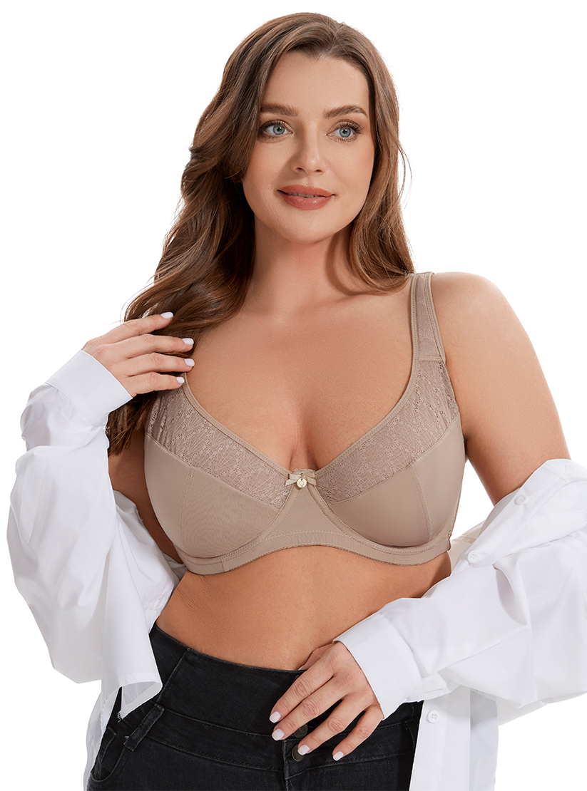 Losha Curvy Double Layer Minimizer Underwire Bra with Lace Detail – Beige