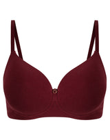 Seitlich glättender, bio-gewaschener, antibakterieller Baumwoll-T-Shirt-BH ohne Bügel – Kastanienbraun