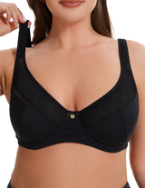 Losha Curvy Doppellagiger Minimizer-Bügel-BH mit Spitzendetail – Schwarz
