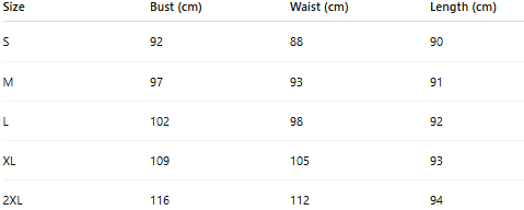 Size chart for Sandra | Fluttering Tummy Covering Dress