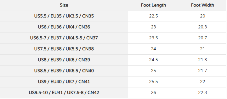 Size chart for Fatima – Orthopädische Stiefel