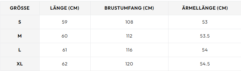 Size chart for VÉRINA™ | KUSCHELIGER ROLLKRAGENPULLOVER