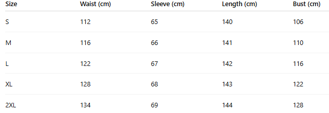 Size chart for Soleil lace blouse