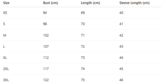 Size chart for Cyvanna™ | High-quality cashmere knit