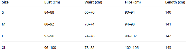 Size chart for Allegra™ | Elegant backless dress