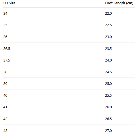 Size chart for Isle – Orthopädische Stiefel