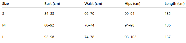 Size chart for Lia™ | Asymmetrical maxi dress