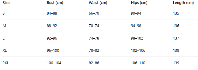 Size chart for Isabella™ | Elegant high-waisted jumpsuit