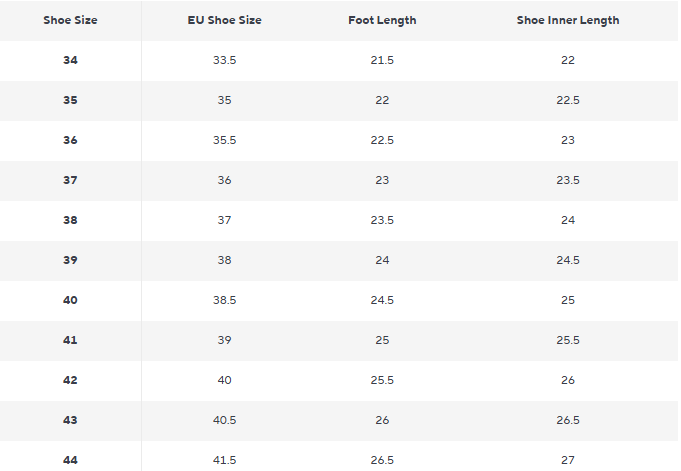 Size chart for Zoe – Orthopädische Stiefel