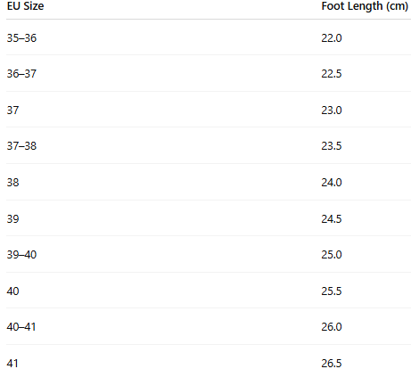 Size chart for Jaleen – Orthopädische Stiefel