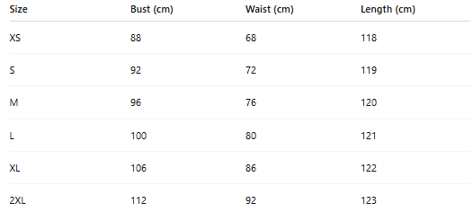 Size chart for Meg | Midi Dress