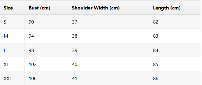 Size chart for Polly | Lightweight denim style dress with belly coverage