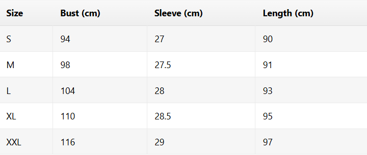 Size chart for Christine | Elegant Women's Dress