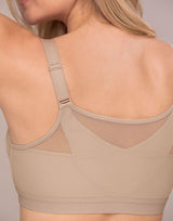 Posture-correcting wireless bra with back support and shaping cups