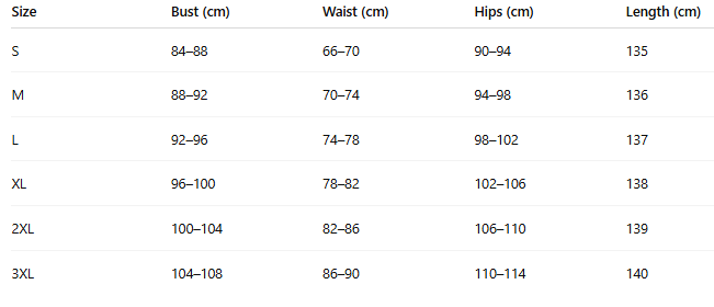Size chart for Selina™ | Elegant Dress