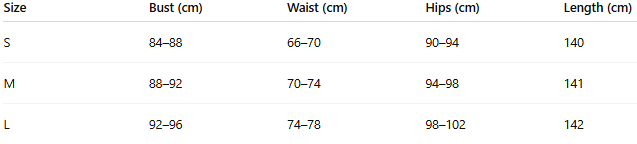 Size chart for Raffaella™ | Off-the-shoulder dress