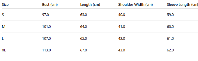 Size chart for Liora Petal Cardigan