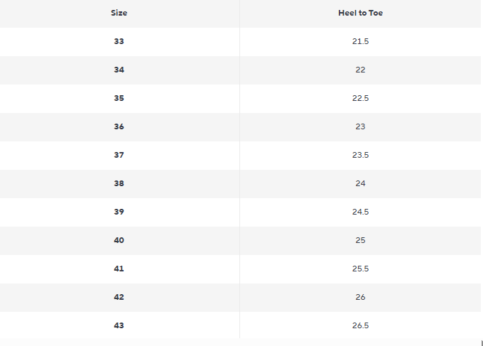 Size chart for Xyra – Orthopädische Stiefel