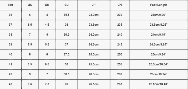 Size chart for Pamela – Orthopedic boots