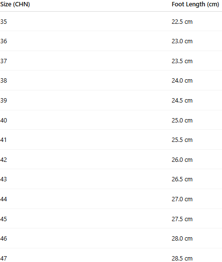 Size chart for Auriane – Orthopädische Stiefel