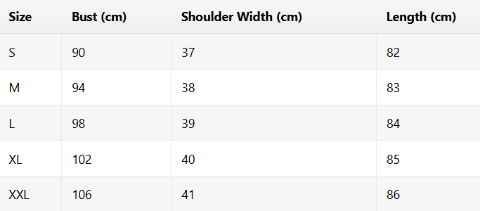 Size chart for Pollie | Lightweight denim dress with belly coverage