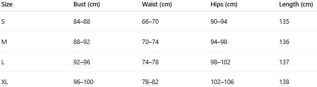 Size chart for Qucie™ | Long Dress
