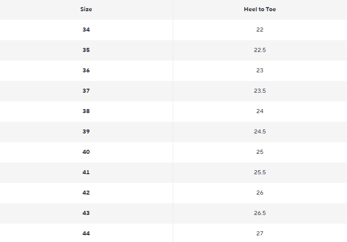 Size chart for Glenna – Orthopädische Stiefel