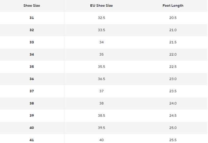 Size chart for Maddie – Orthopedic Boots