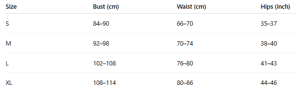 Size chart for Seraphina Set