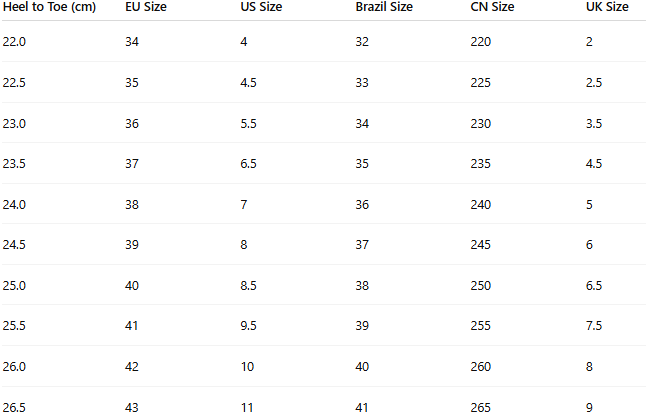 Size chart for Uggys – Orthopedic boots