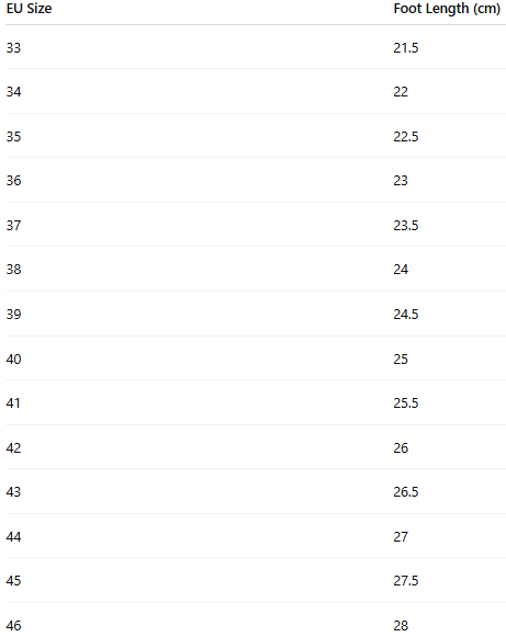 Size chart for Bronte – Orthopädische Stiefel