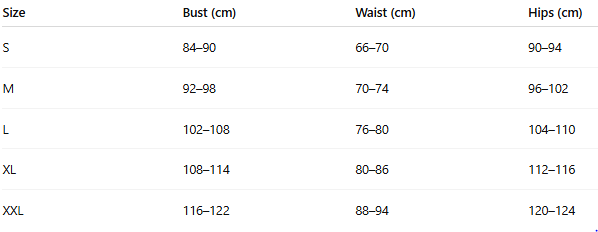 Size chart for Vienna Grace Set