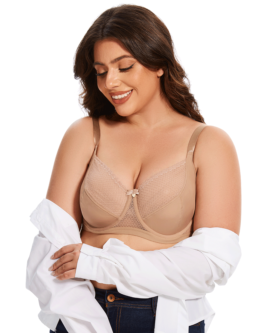 Losha Curvy Cut &amp; Sew Lace Cutout Double Underwire Bra – Nude